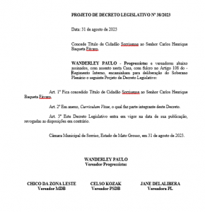 decreto-290x300 Sorriso: Ministro da Agricultura Carlos Fávaro recebe Título de Cidadão Sorrisense